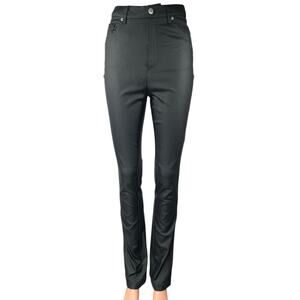 NA-KD Black Coated Faux Vegan Leather High Rise Bootcut Flared Trousers Pants 36